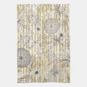 Cute Girly Gray Floral Doodles Gold Stripes Design Theedoek (Verticaal)