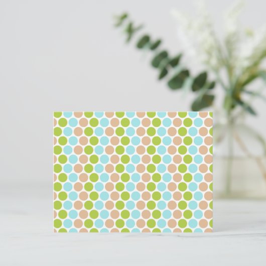 Cute Girly Green Blue Tan Polka Dots Pattern Briefkaart (Staand voorkant)