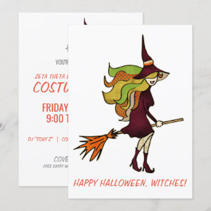 Cute Girly Happy Halloween Witch Costume Kaart