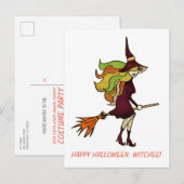 Cute Girly Happy Halloween Witch Costume Uitnodiging Briefkaart (Voorkant / Achterkant)