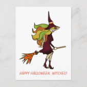 Cute Girly Happy Halloween Witch Costume Uitnodiging Briefkaart (Voorkant)