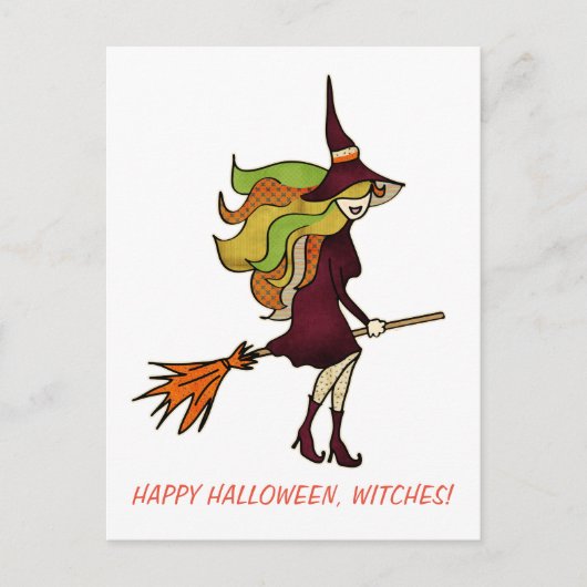 Cute Girly Happy Halloween Witch Costume Uitnodiging Briefkaart (Voorkant)