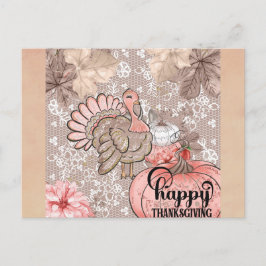 Cute Girly Happy Thanksgiving Turkey Briefkaart