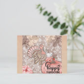 Cute Girly Happy Thanksgiving Turkey Briefkaart (Staand voorkant)