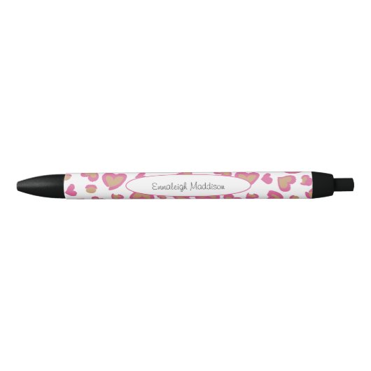 Cute Girly Heart Pattern Monogram Zwarte Inkt Pen (Voorkant)