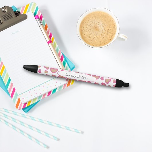Cute Girly Heart Pattern Monogram Zwarte Inkt Pen