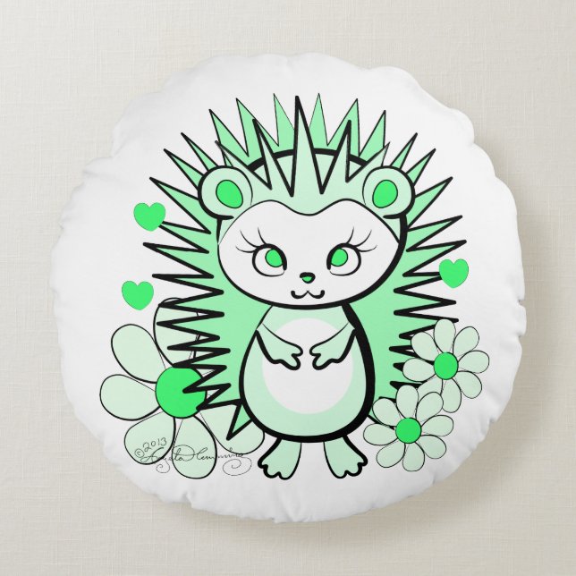 Cute Girly Hedgel Green Rond Kussen (Voorkant)