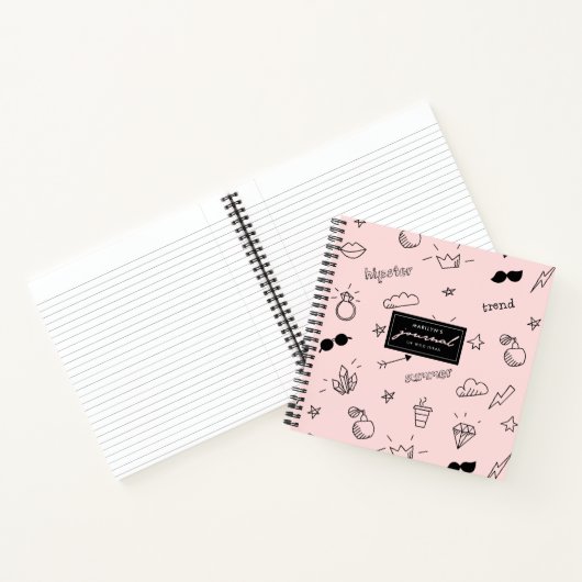 Cute Girly Hipster Hand Drawn Icons Pattern Notitieboek (Binnen)