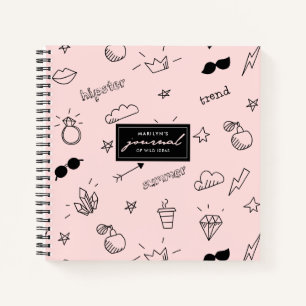 Cute Girly Hipster Hand Drawn Icons Pattern Notitieboek