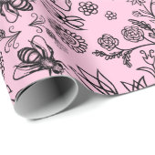 Cute Girly Honey Bees Bloemmotief Pastelroze Cadeaupapier (Rol Hoek)