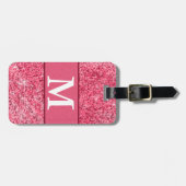 Cute Girly Hot Pink Red Glitter Monogram Contact Bagagelabel (Voorkant horizontaal)