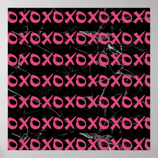 Cute girly hot roze zwarte marmer xoxo hugs kisses poster (Voorkant)
