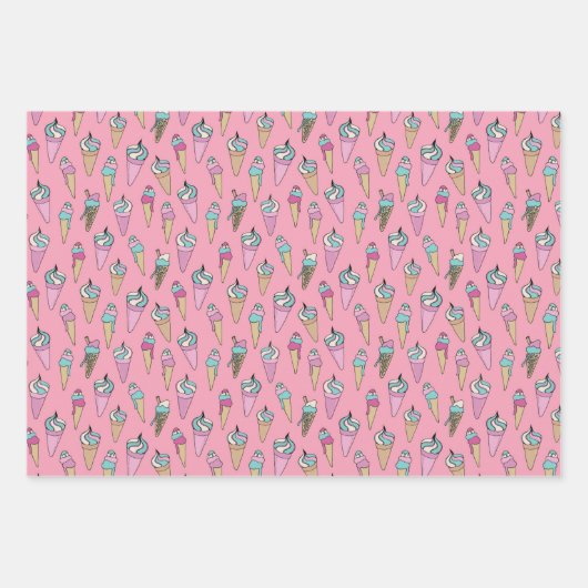 Cute Girly Ice Cream Cone Patroon Inpakpapier Vel (Voorkant 2)