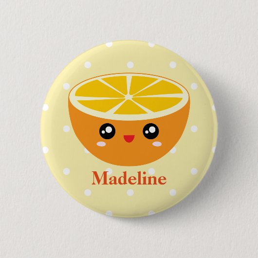 Cute Girly Kawaii Happy Sweet Oranje Custom Name Ronde Button 5,7 Cm (Voorkant)