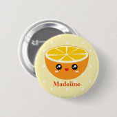 Cute Girly Kawaii Happy Sweet Oranje Custom Name Ronde Button 5,7 Cm (Voorkant /achterkant)