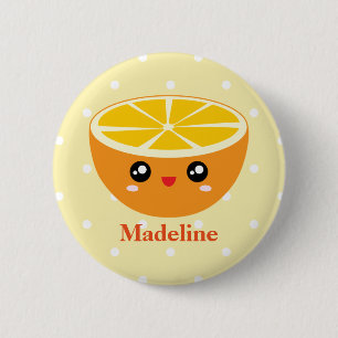 Cute Girly Kawaii Happy Sweet Oranje Custom Name Ronde Button 5,7 Cm