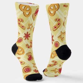 Cute Girly-kerstpastaes geïllustreerd patroon Sokken