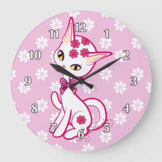 Cute girly Kitty Cat Pink ~ Grote Klok
