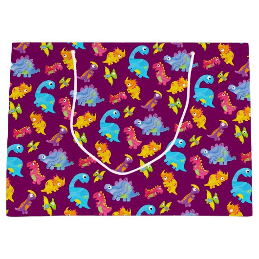 Cute Girly Kleurrijk Paarse Dinosaurus Thema Verja Groot Cadeauzakje (Voorkant)