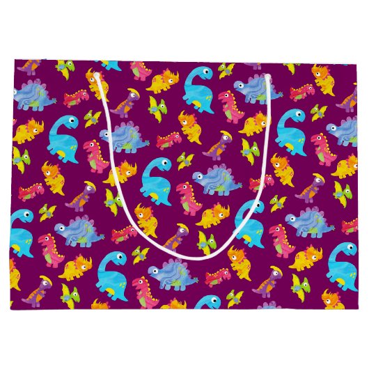 Cute Girly Kleurrijk Paarse Dinosaurus Thema Verja Groot Cadeauzakje (Achterkant)