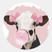 Cute Girly Koe Blowblegum Ronde Sticker (Voorkant)