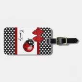 Cute girly ladybug polka dots monogram bagagelabel (Voorkant horizontaal)