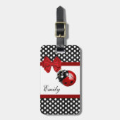 Cute girly ladybug polka dots monogram bagagelabel (Voorkant verticaal)