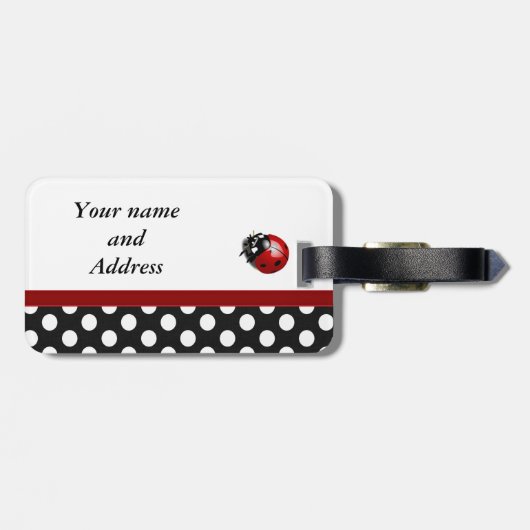 Cute girly ladybug polka dots monogram bagagelabel (Achterkant horizontaal)