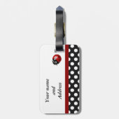 Cute girly ladybugs polka dots monogram bagagelabel (Achterkant verticaal)