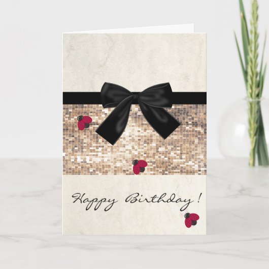 Cute Girly Ladybugs, Sequins, Bow, Birthday Kaart (Voorkant)