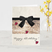 Cute Girly Ladybugs, Sequins, Bow, Birthday Kaart (Gele Bloem)