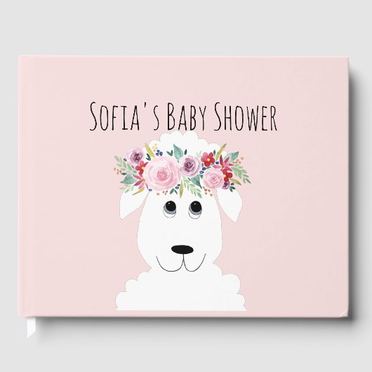 Cute Girly Lamb Waterverf Flowers Baby shower Gastenboek (Voorkant)