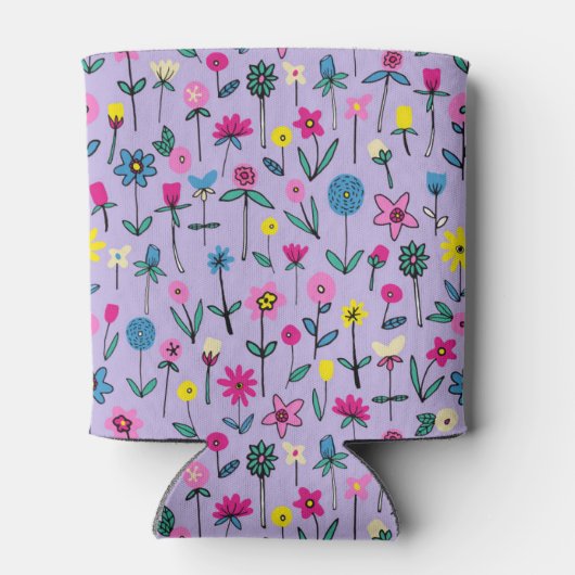 Cute Girly Lila Bright Floral Pattern Blikjeskoeler (Achterkant)
