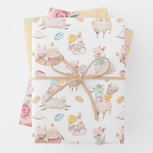 Cute Girly Llama Fun Gift Inpakpapier Vel (In situ)