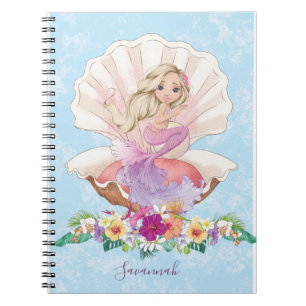 Cute Girly Mermaid Monogram Notitieboek
