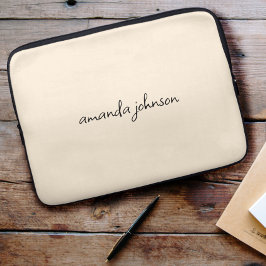 Cute Girly Modern Beige Monogram Cursive Volledige Laptop Sleeve