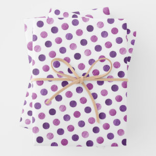 Cute Girly Modern Elegant Polka Dots White Paars Inpakpapier Vel