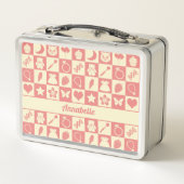 Cute Girly Modern Pink Checkered Icons Pattern (Achterkant)