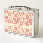 Cute Girly Modern Pink Checkered Icons Pattern (Voorkant)