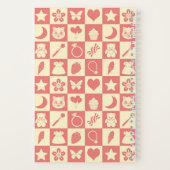 Cute Girly Modern Pink Checkered Icons Pattern Notitieboek (Achterkant)