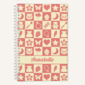 Cute Girly Modern Pink Checkered Icons Pattern Notitieboek (Voorkant)