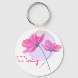 Cute & Girly Modern Pink Flowers Chic Custom Name Sleutelhanger