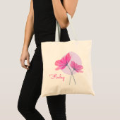 Cute & Girly Modern Pink Flowers Chic Custom Name Tote Bag (Voorkant (product))
