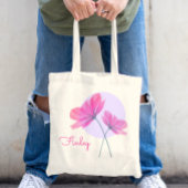 Cute & Girly Modern Pink Flowers Chic Custom Name Tote Bag
