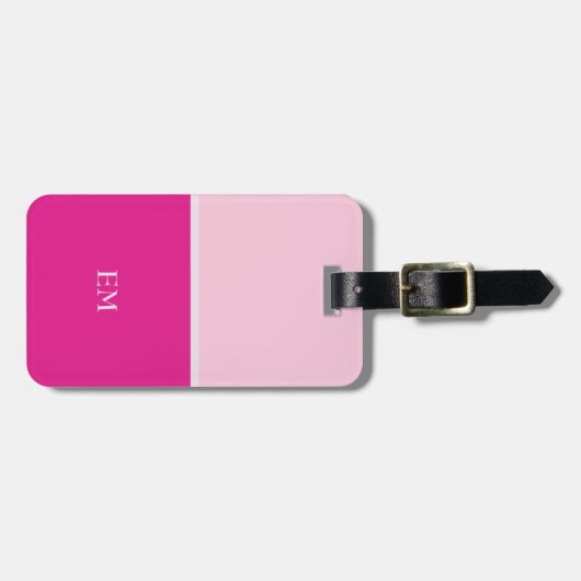 Cute Girly Modern Pink Monogrammed Initialen Bagagelabel (Voorkant horizontaal)