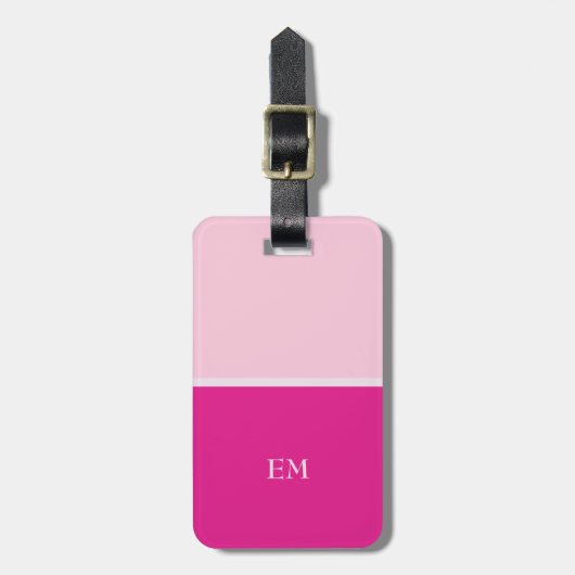 Cute Girly Modern Pink Monogrammed Initialen Bagagelabel (Voorkant verticaal)