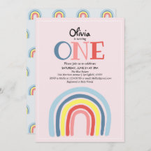 Cute Girly Modern Rainbow en naam 1st Birthday