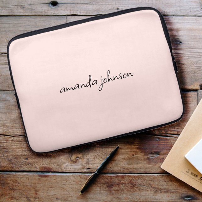 Cute Girly Modern Roze Monogram Cursief Volledige  Laptop Sleeve (Creator heeft geüpload)