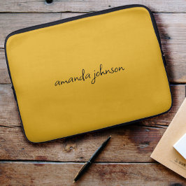 Cute Girly Modern Yellow Monogram Cursive Name Laptop Sleeve