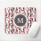 Cute girly monogram cosmetica strepen patroon muismat (Met muis)